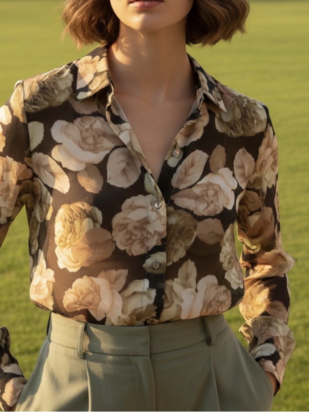 Elegant Floral Button-Up Blouse